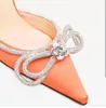 Sandaler Ladies Wedding Party Shoes Mach Bow Wraparound Ankle Strap Pumps Crystals Point Toe Diamond Silk Satin Covered Stiletto Heels