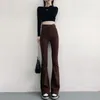 Kvinnors jeans svarta flare byxor för kvinna med fickor klockbotten hög midja s blossade bruna byxor lyxdesigner stretch