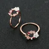 Bröllopsringar 2024 Fashion Creative Butterfly Flowers Crystal Finger For Women Girls Rose Gold Color Zircon Jewelry Gift Bijoux