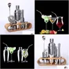 Ferramentas de bar Bartending Kit Cocktail Shaker Set Bartender Shakers Aço inoxidável Ferramenta de barra de 12 peças com suporte de bambu elegante C19041701 D Dh6Os