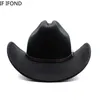 Szerokie brzegowe czapki wiadra vintage zachodni kowbojski kapelusz dla męskich dżentelmen Lady Jazz Cowgirl z skórzanym kościelem Cloche Sombrero Hombre Caps 230412 240302