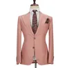 Ternos masculinos de casamento com guarnição, smoking rosa, roupa formal, tamanho personalizado, lapela repicada, 3 peças, blazer + colete + calça