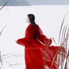 Palco desgaste oriental tradicional chinês hanfu vestido para mulheres sólido vermelho plus size chiffon trajes de dança folclórica feminino vintage tang terno