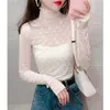 2024 Kvinnors stickor Autumn Outfit European Station Ny Flocking Net Yarn High Collar Foundation Dress Female Products Moon Slim Sexig T-shirt TIDE