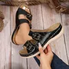 Sandálias femininas dedo do pé fechado sapatos de verão 2024 conforto dupla fivela cunha senhoras plus size plataforma chinelos casuais