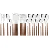 Cookware Sets 2430Pcs Imitation Wooden Handle Dinnerware Cutlery Set Stainless Steel Tableware Knife Fork Spoons Sierware Western Fla Dhnaq