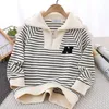 Junior Teens Boys School Spring Striped Scool Letter Korean Style Knitted Sweatshirts 3-14Years Kids White Black Tops Pullover 240301