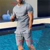 Summer Streetwear Men Tracksuit Set Solid Color T Shirt Set Sweatshirt Jogging Short Sleeve Suit Kläder Menskläder 240219