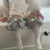 靴下2pcs 06歳綿冬のラインストーン子供膝のハイソックスベビーガールボウノットソックスキッズホローアウトソックスソックスソックスソックス