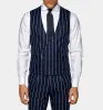 Suits Navy Blue Men Suits 3 Pieces Blazer Vest Pants Single Breasted Business Peaked Lapel Pinstripes Wedding Goom TAlored Plus Size