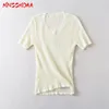 Women's T Shirts MNCCMOAA 2024 Summer Woman Fashion Ribbed Round Neck Short-Sleeved T-Shirt Female Solid Color Casual Loose Top
