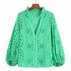 Women Lace Shirt Hollow Out Embroidery Blouse White Blue Green Rose Pink Summer Clothing Modern Girl Blusa Tops 240223