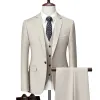 Costumes Men Business 3 PCS Suit Vest Pantalons / Banquet de mariage de marié Male Couleur solide de grande taille Blazers Jacket Coat Cantre