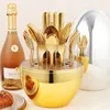 Upscale Gold Cutlery Set for 12 People Complete Tableware of Dishes 24pcs Luxury Stainless Steel Dinnerware Spoon Fork Gift Box 240301