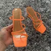 Sandaler sommarkvinnor pumpar sexig ormtryck tofflor sandaler skor kvinna tunna höga klackar fyrkantiga tå sandal dam pumpskor mulor t240302