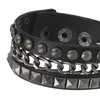 Charm Bracelets Multilayers Rock Spikes Rivet Chains Gothic Punk Wide Cuff Leather Bracelet Bangle Fashion Men Jewelry Pulseiras
