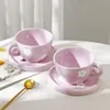 Tasse en céramique japonaise rétro peinte à la main de 250ml, petites tasses à fleurs violettes avec soucoupes, ensemble de tasses à café irrégulières pincées à la main, 240301
