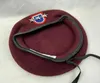 Berets US Army 82nd Airborne Division Wool Purplish Red Beret Officer 3 Star Platenant General Rank Hat جميع الأحجام