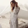 Casual Dresses Transparent Lace Sexy Wedding Dress Women Fashion Backless Floor-Length Formal White Long Sleeve Zipper Patchwork Clothes