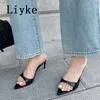 مريحة Liyke Summer Women 493 Slippers Buges Low Thin Teens Slides Shoes Fashion مدببة مفتوحة إصبع القدم المصارع الصنادل Zapatos Mujer 240223 780