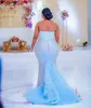 2024 ASO EBI LIGHT Sky Blue Mermaid Prom Dress Beaded Crystals Evening Formal Party Second Reception 50th Birthday Engagement Gowns Dresses Robe de Soiree ZJ88