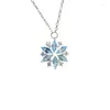 Pendant Necklaces 2024 Korean Trend Zircon Blue Snow Flower Necklace For Women Luxury Ins Clavicle Chain Jewelry Birthday Party Gift