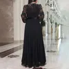 Vêtements ethniques Élégant Sexy V-Col V-Col Patchwork Robe pour femmes musulmanes 2024 Mode Simple Islam Arabe Manches longues Fête avec ceinture