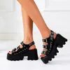 Dress Shoes 2024 Summer Punk Height Increasing Women's Sandals Waterproof Rivet Leather Motorcycle Platform Gladiatus Women