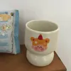 Tassen Vintage cremegelbe Keramiktasse High Beauty Bear Print Wassertasse Kaffee Persönlichkeit Untertasse mit Sojasauce