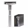 Cream Qshave Adjustable Safety Razor Double Edge Classic Mens Shaving Mild to Aggressive 16 File Hair Removal Shaver It with 5 Blades