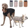 ジャケット犬用のベルト、大きな犬の服、格子縞のプリント、グレイハウンドワイマラナーコスチューム、冬のファッションペット用品付きの暖かいフリースジャケット