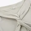Женские футболки внахлест, сексуальные трикотажные футболки в рубчик с разрезом на шее и длинными рукавами, осенние топы с внутренней стороны, офисный женский пуловер цвета хаки с крестом, топ 2024 Y2k
