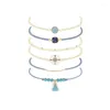 Charm Bracelets Vintage Blue Ocean Style Bracelet Set Women Personality 6pcs/set Natural Stone Compass Female Beach Jewelry