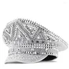 Berets Rivets Captain Hat Shimmering Crystal For Disco House Cocktail Parties Dropship