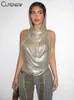 Women's Tanks Cute Sexy Chain Backless Tank Top Suit Women Halter Low Swinging Collar Indie Folk Silver-sequins Vest With Scarf High Street