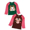 Girlymax Winter Weihnachten Jungen Langarm T-Shirt Boutique Baumwolle Streifen Hund Stickerei Pullover T-Shirts Kinderkleidung 240220