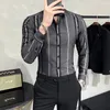 Camisas de vestido masculinas estilo britânico outono listrado mens manga longa negócios magro ajuste camisa casual homme social formal wear blusas 4xl-m