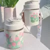 Bottiglie d'acqua Tulipano Vetro Simpatico coperchio della bottiglia Cinturino in paglia Ragazze 400 / 450ml Caffè Succo Tazze di latte Bere portatile Nordico Pratico Moderno