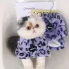 Trajes de gato suéter de cachorro leopardo impressão roupas de inverno aconchegante roupas de duas pernas para pequenos meninos meninas forro macio fácil de usar ragdoll