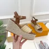 Designer-Luxus-Sandalen, schwarz, bestickte Baumwolle, Keil-Hausschuhe, Häkel-Plateau-Sandale, modische Espadrille-Damen-Wedgies mit klobigem Boden und flachem Absatz