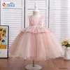 Sukienki dziewczynki Outong Dzieci Flower Girls Low Back Big Bow Koronką Suknia Ball Frocks Fashion Baby Party Sukienka Księżniczka na wesele