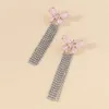 Boucles d'oreilles pendantes en Zircon brillant rose bleu papillon pour femmes, bijoux de mariage de Style coréen