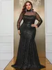 Party Dresses Plus Size Women paljetter Lace SPICING Black Elegant aftonklänningar Långärmad stor mode Lady Banketklänning 240229