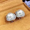 Orecchini a bottone scintillanti zirconi imitazione perla per le donne Argento temperamento colore gioielli accessori per l'orecchio delle ragazze