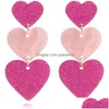 Dingle ljuskrona dingle örhängen rosa akryl glitter kärlek skarv studs irregar personlighet hjärta hjärtans dag smycken tillbehör dhdqb