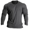 T-shirt Vintage en coton de couleur unie pour hommes, haut à manches longues imprimé en 3d, pull surdimensionné, automne hiver, 240223