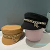 Berets Spring Summer Caps Women Sboy Cotton Letter Chain Flat Visor Cap