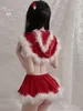 Arbetsklänningar vinter underkläder erotisk elastisk midja sammet kjol set röd tre poäng sjal roll spela enhetlig söt söt stil smal tunn 0mt0