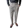 British Style Men High Waist Business Dress Pants Fashion Houndstooth Office Social Suit Pants Wedding Groom Casual Trousers Men 240219