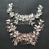 SLBRIDAL Handgemaakte Bedrade Steentjes Kristallen Bloem Blad Lange Bruiloft Haar Kam Bruids Hoofdband Haaraccessoires Vrouwen Sieraden 240301